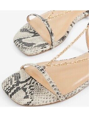Express Snake-Print Chain-Strap Sandals in Black & Cream (size 7)